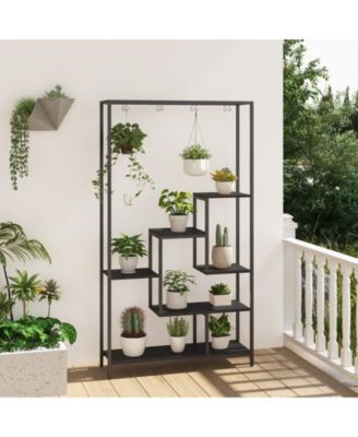 6-Tier Tall Plant Stand 71" Metal Indoor Plant Shelf with 10 Hanging Hooks