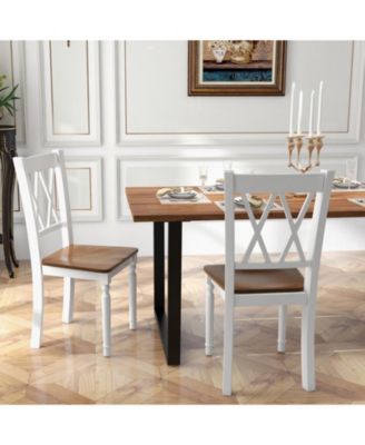Set of 2 Farmhouse Dining Chairs with Solid Rubber Wood Seats for Kitchen