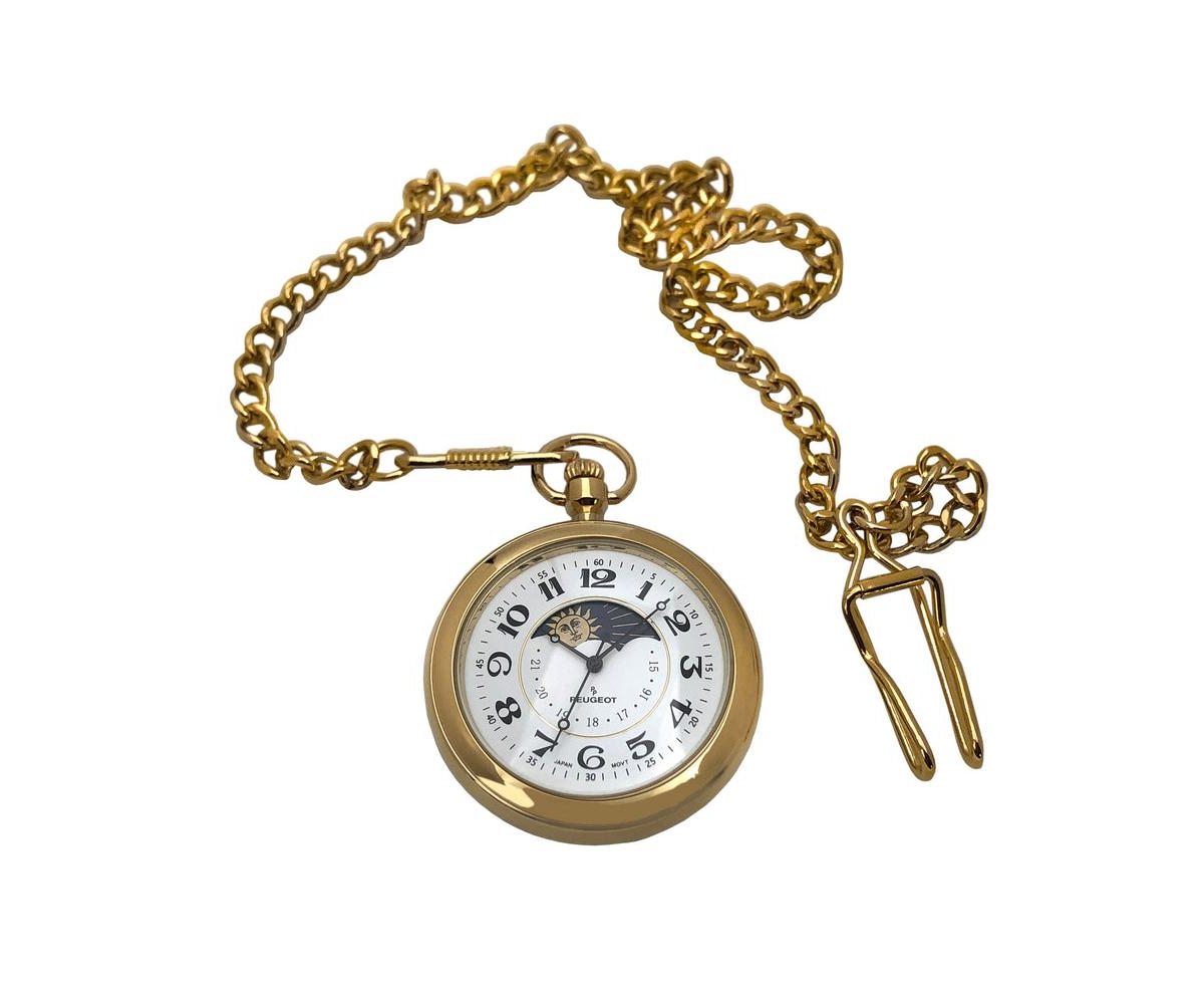 Men's 14K Gold Plated Sun Moon Pocket Watch with Gold-Tone Chain - Gold