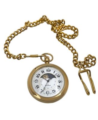 Peugeot Men's 14K Gold Plated Sun Moon Pocket Watch with Gold-Tone