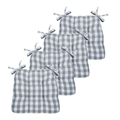 Country Living Gingham Plaid Checkered Country Farmhouse Chair Cushion Pads - 4 Piece
