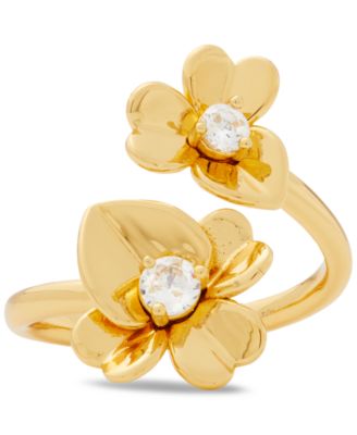 kate spade new york - Gold-Tone Pav&eacute; Flower Wrap Ring