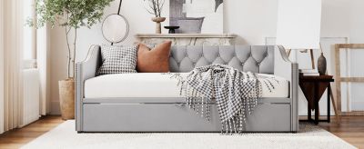 Twin Size Upholstered daybed with Pop Up Trundle