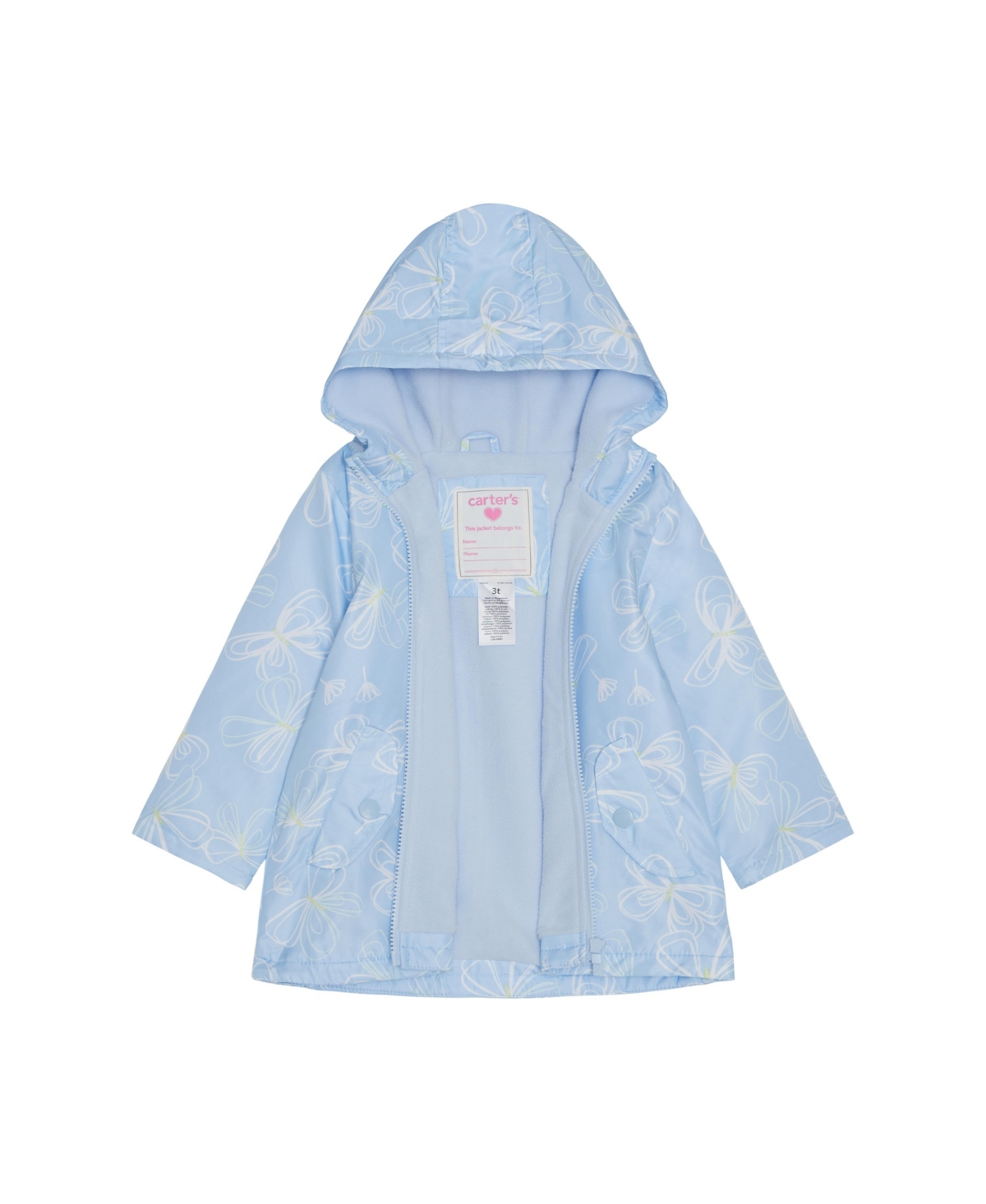 Carter's Toddler Girls Hooded Water-Resistant PrintedRaincoat - Butterfly