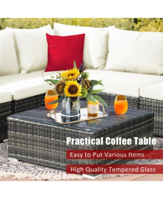 7PCS Patio Rattan Furniture Set Sectional Sofa Garden