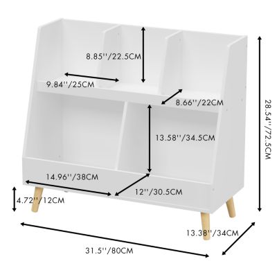 Modern Kids Bookshelf with Storage Bins for Books, Toys & Games