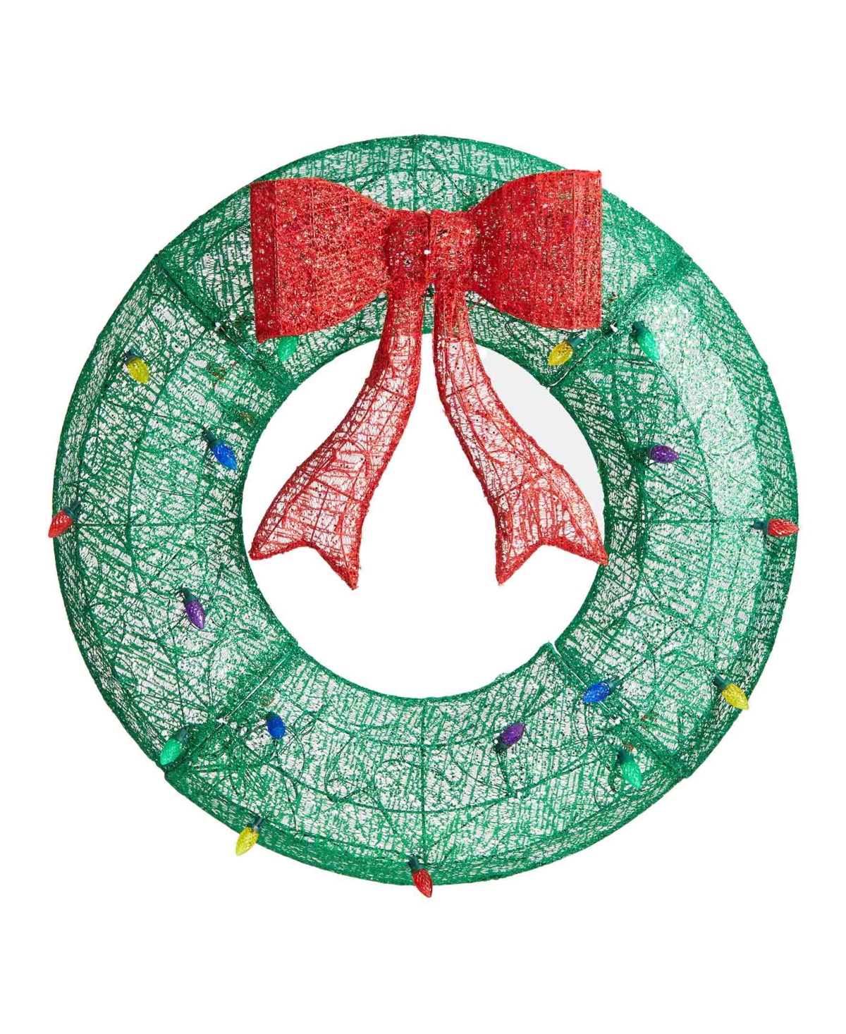 Glitzhome 35.5 H Lighted Christmas 3D Mesh Wreath with Colorful Bulbs and Green Light Emitting Diode Lights
