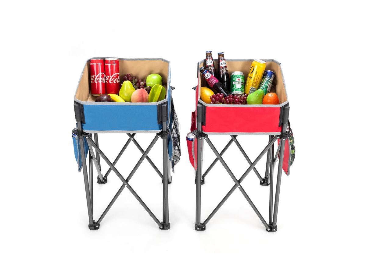 Slickblue 2 Pieces Folding Camping Tables with Large Capacity Storage Sink for Picnic