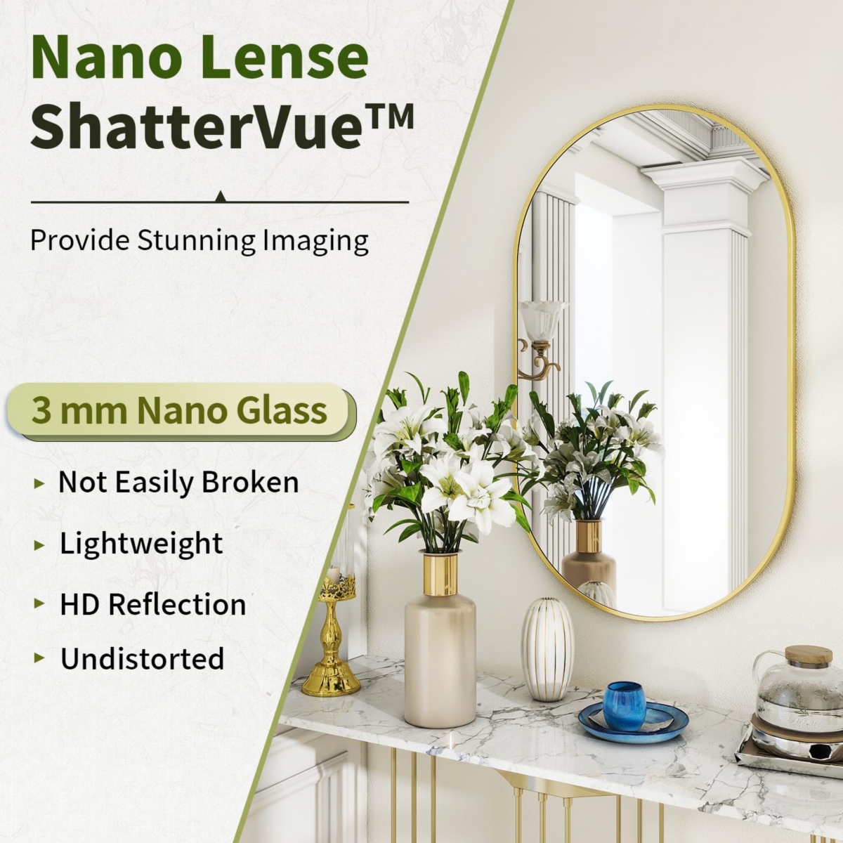 Oval Wall Mounted Mirror 20"x36" in Gold - Gold