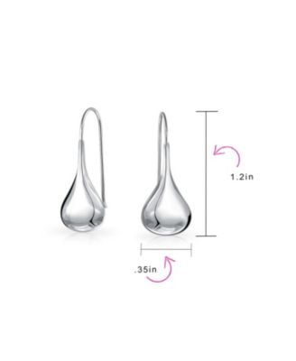 Simple Plain Puffed Teardrop Pear Shaped Rain Drop Earrings Fishhook Threader Polish Sterling Silver 1.2 Inch