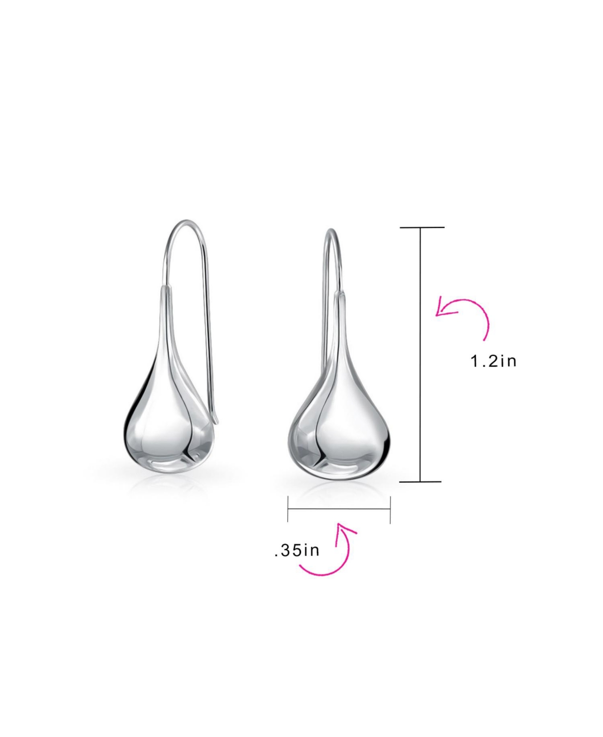 Bling Jewelry Simple Plain Puffed Teardrop Pear Shaped Rain Drop Earrings Fishhook Threader Polish Sterling Silver Inch