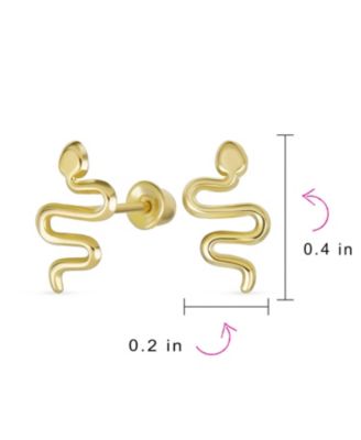 Minimalist Tiny Mini Garden Reptile Serpent Snake Stud Earrings 14K Yellow Gold Safety Clutch Screw back