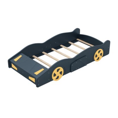 Streamdale Blue & Yellow Race Car Platform Bed with Storage