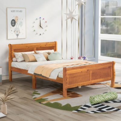 Streamdale Full Size Wood Platform Bed With Headboard And Wooden Slat Support