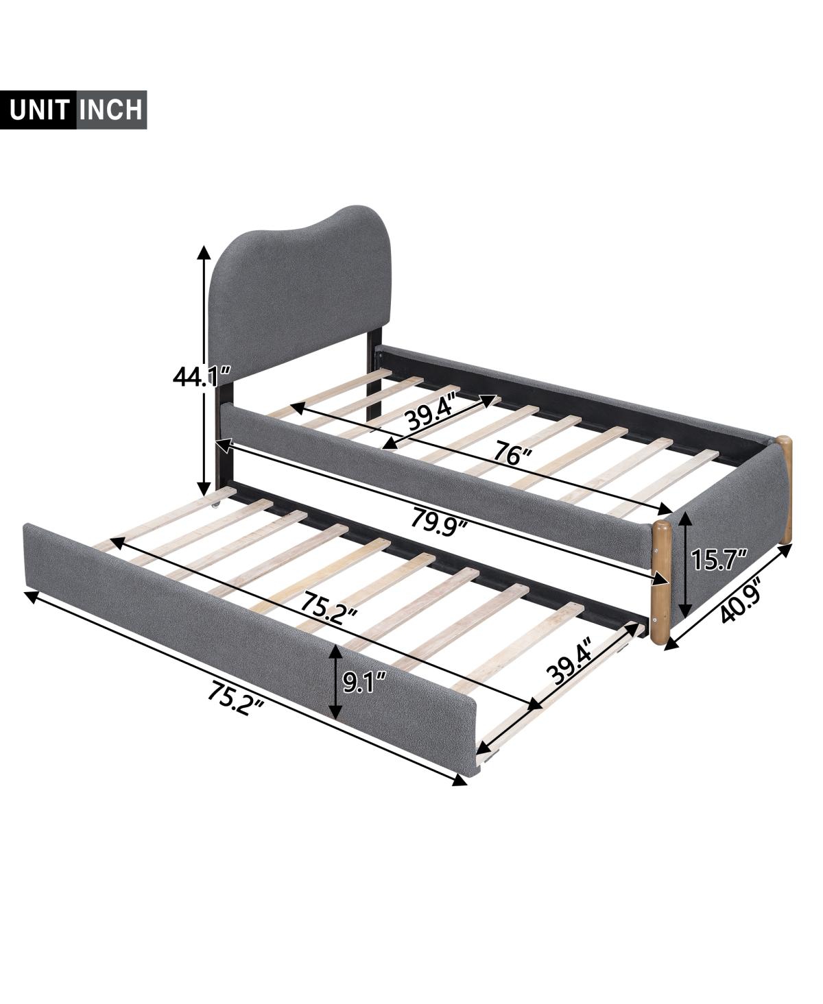 Simplie Fun Twin Size Upholstered Platform Bed With Wood Supporting Feet And Twin Size Trundle