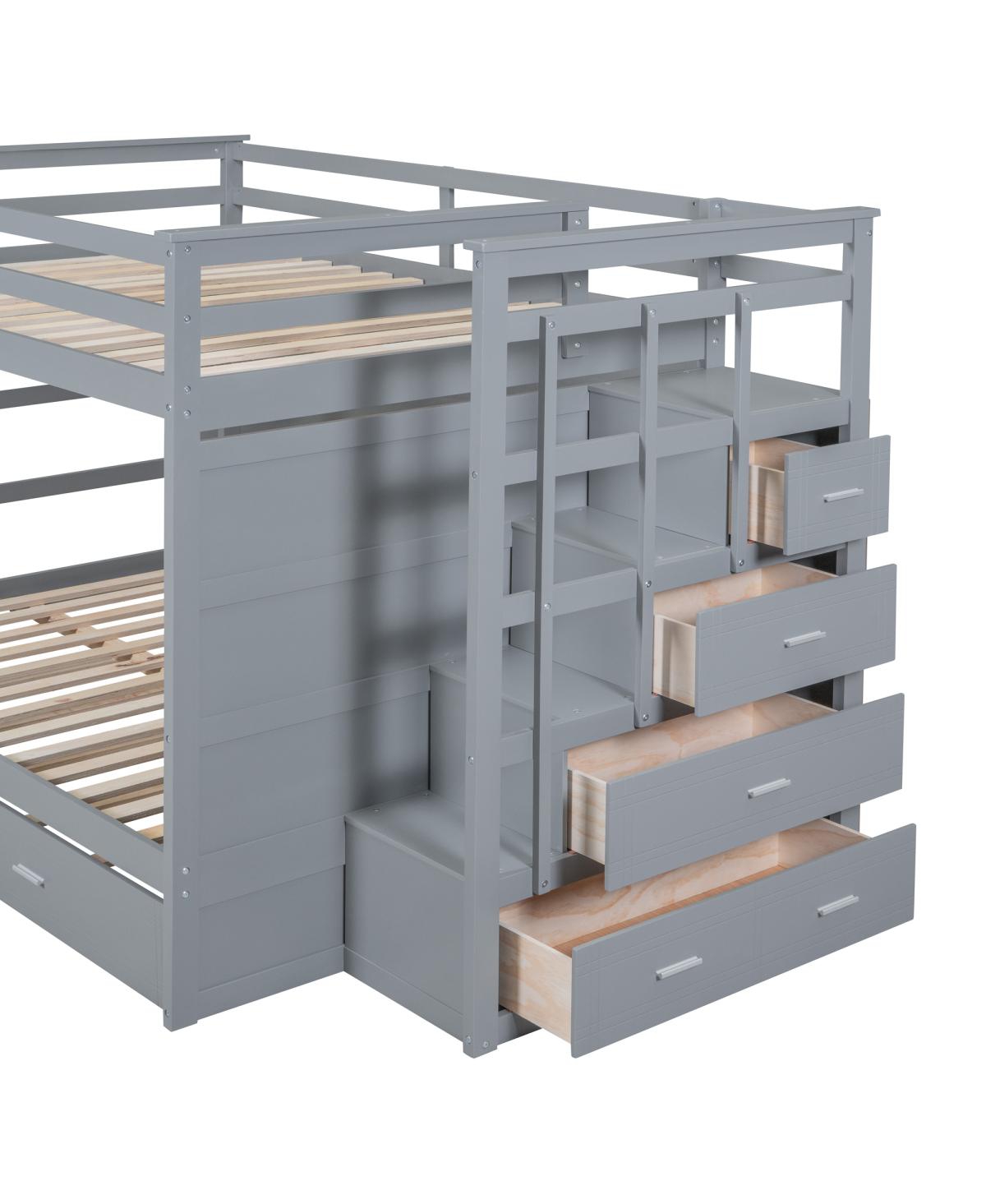 Simplie Fun Full Over Full Bunk Bed With Twin Size Trundle And Staircase