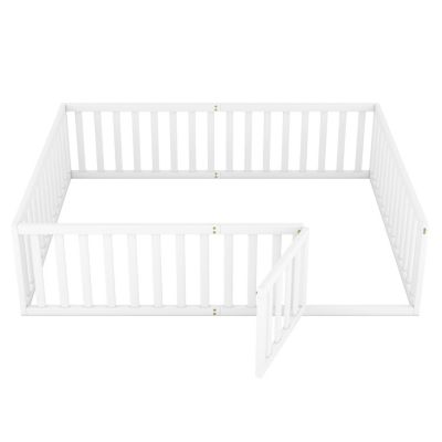 Streamdale Queen Size Wood Floor Bed Frame With Fence And Door