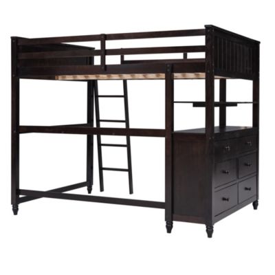 Streamdale Espresso Wooden Loft Bed with Desk and Drawers