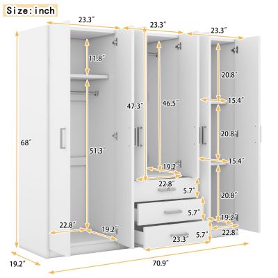 Streamdale 6-Doors Wooden Wardrobe Storage for Bedroom, with Big Drawers, White