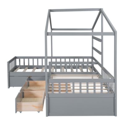 Streamdale Twin Size House Platform Bed With Three Storage Drawers