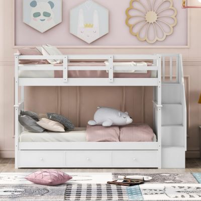 Streamdale Stairway Twin-Over-Twin Bunk Bed With Three Drawers For Bedroom, Dorm