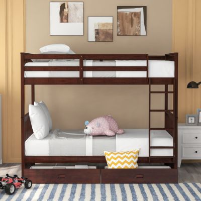 Twin Over Twin White Wooden Ladder Storage Bunk Bed