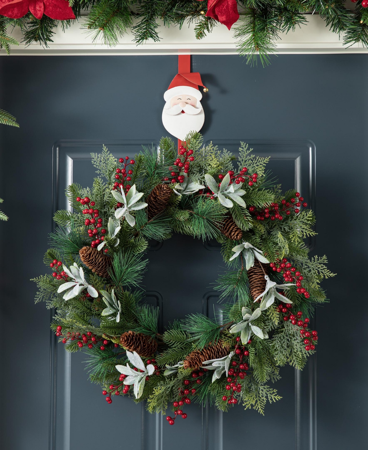 Glitzhome 14 H Set Of 3 Christmas Metal Elf, Snowman Santa Wreath Hanger In Multi