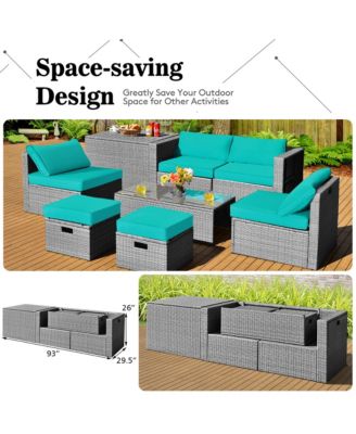 8PCS Patio Rattan Furniture Set Storage Waterproof Cover