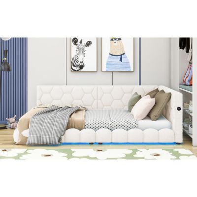 Upholstered Full Size Platform Bed With USB Ports And LED Belt