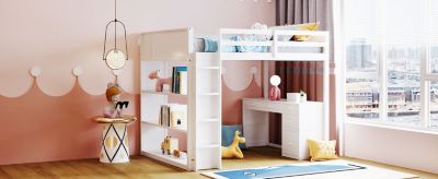 Streamdale Full Size Loft Bed With Ladder, Shelves, And Desk