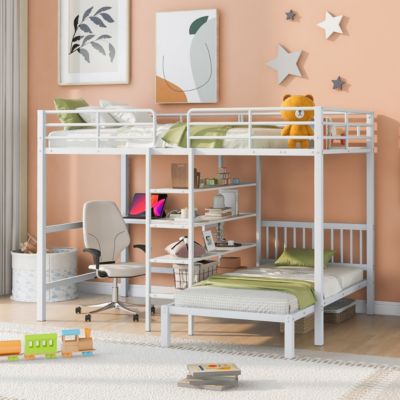 Streamdale Full Over Twin Metal Bunk Bed With Built-In Desk, Shelves And Ladder