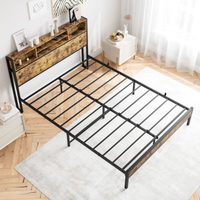 Streamdale Queen Bed Frame with Storage Headboard and Charging Station