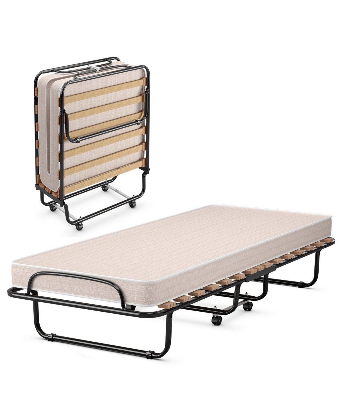 Slickblue Portable Folding Bed with Memory Foam Mattress and Sturdy Metal Frame Made in Italy