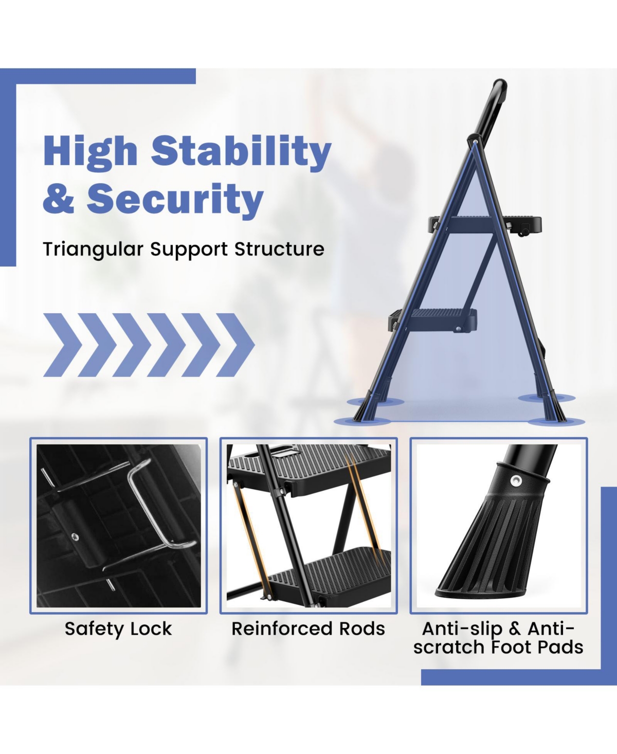 Slickblue Portable Folding 2 Step Ladder with Wide Anti-Slip Pedal- Black