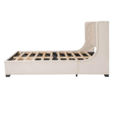 Streamdale Velvet Wingback Storage Platform Bed with Drawer