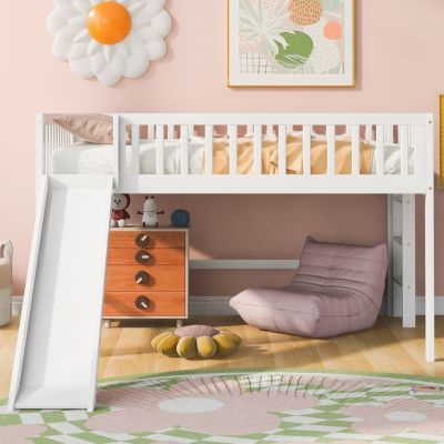 Streamdale Full Size Low Loft Bed With Ladder And Slide