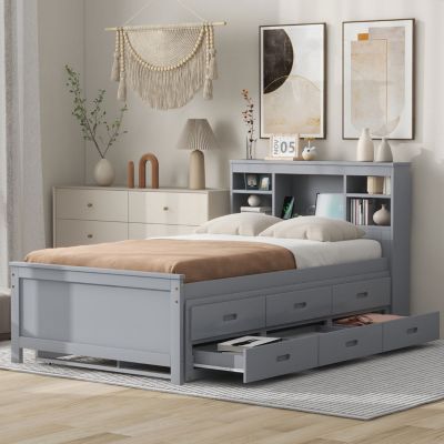 Streamdale Twin Bed with Storage Headboard, Trundle and Drawers