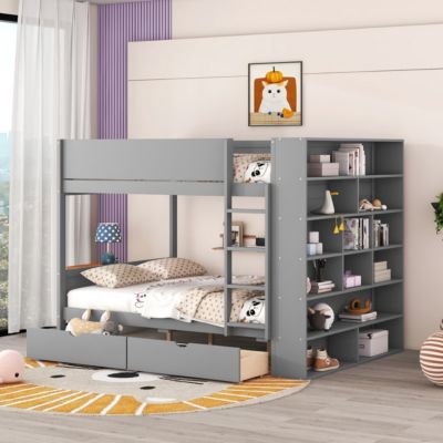 Streamdale Full Over Full Bunk Bed With 2 Drawers And Multilayer Cabinet