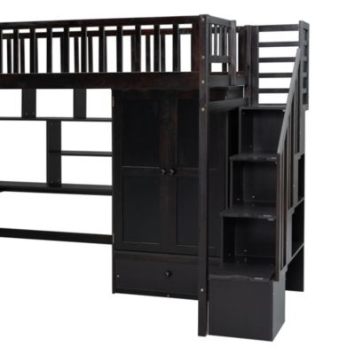 Streamdale Twin Size Loft Bed With Bookshelf, Drawers, Desk, And Wardrobe White