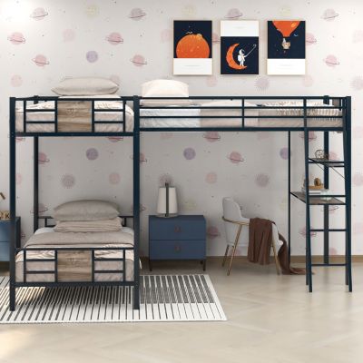 Twin Bunk Bed with Loft Bed, Desk, and Shelf