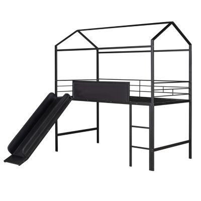 Streamdale Twin Loft Metal Bed with Slide and Writable Board