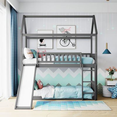 Streamdale Twin Over Twin Bunk Bed With Slide, House Bed With Slide