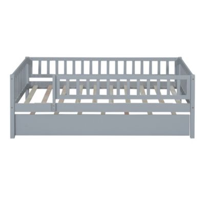Streamdale Twin Size Wood Daybed With Trundle And Fence Guardrails