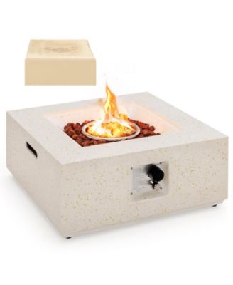 28 Inch 40000 BTU Square Propane Gas Fire Pit with PVC Cover-White