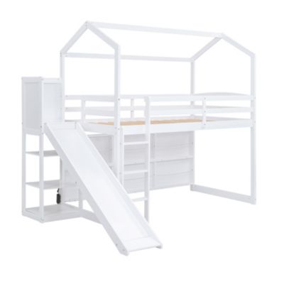 Streamdale Twin Loft Bed with Slide, Shelves, Light
