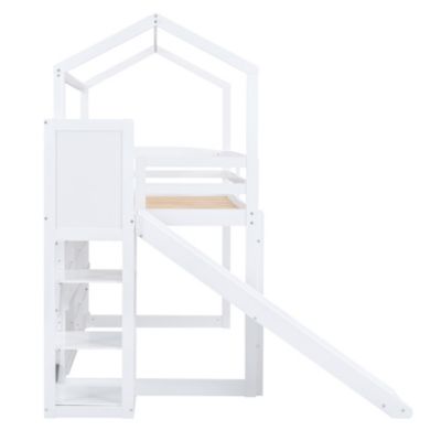 Streamdale Twin Loft Bed with Slide, Shelves, Light