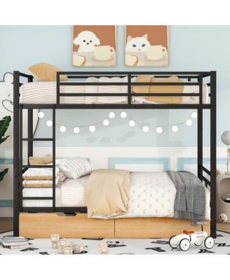 Metal Full Size Convertible Bunk Bed With 2 Drawers