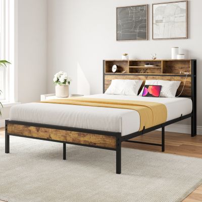 Metal Platform Bed with Storage & Charging Station