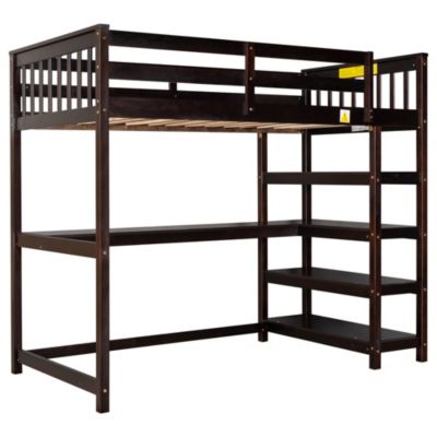 Streamdale Twin Size Loft Bed With Storage Shelves And Under-Bed Desk