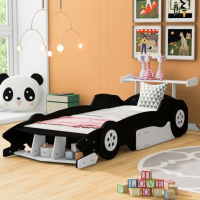 Streamdale Twin Size Race Car-Shaped Platform Bed With Wheels, Red